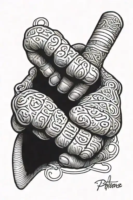 A trader's hands wrapped in boxing wraps, with the word 'patience' in Arabic on the knuckles tattoo design idea