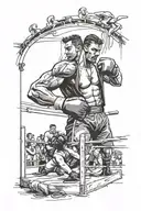  A trader in a boxing ring surrounded by family members cheering tattoo design idea