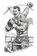  A trader in a boxing ring surrounded by family members cheering tattoo design idea