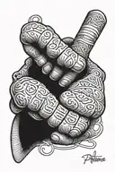 A trader's hands wrapped in boxing wraps, with the word 'patience' in Arabic on the knuckles tattoo design idea