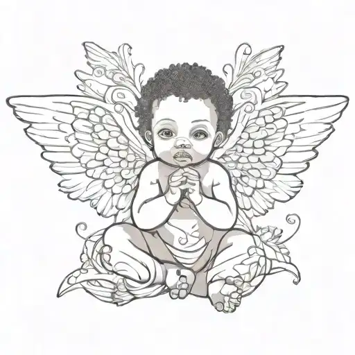 african american baby angel with wings spread tattoo design idea