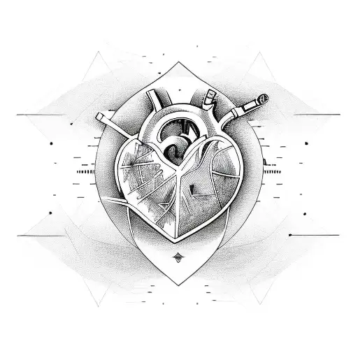 heart with geometric outline asymmetrical tattoo design idea