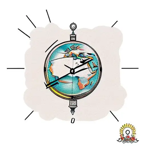 a clock and a globe on the africa side in a collage  tattoo design idea