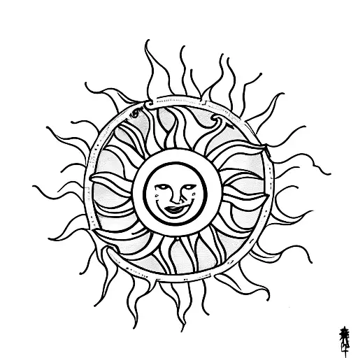 A traditional style tattoo of a sun setting over a beach with a bike silhouette in the foreground, representing your love for the beach, biking, and the sense of freedom and tranquility they bring. tattoo design idea