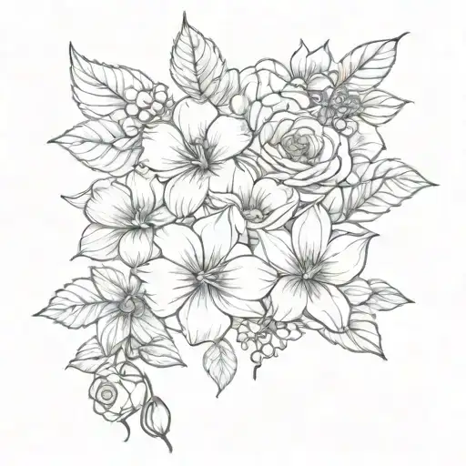 rose, geranium, sunflower, and orchid flower tattoo tattoo design idea