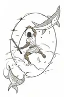 A african Warrior Falling With Shield & Spear In Hand Into Sharks circling in the water below  tattoo design idea