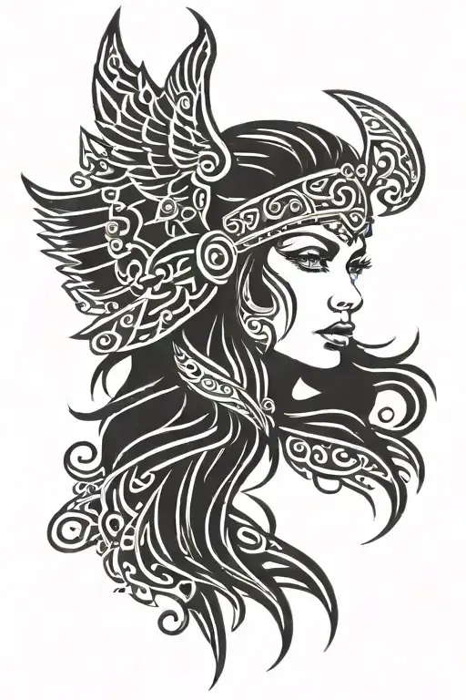 Vikings valkyrie face tattoo design idea