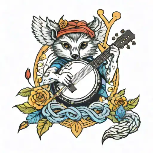 banjo and knitting tattoo design idea