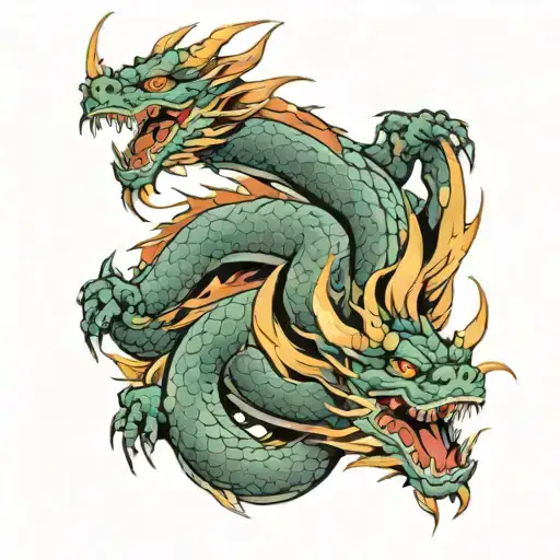 Nigihayami Kohakunushi dragon tattoo around arm to shoulder colored with a kind face tattoo design idea