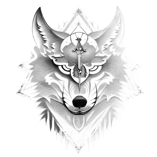 moon Masonic emblem wolf tattoo design idea
