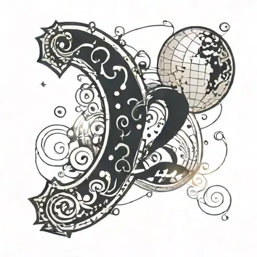 Tattoo sketch of a question mark where it's dot is a globe, and there is a shadow of a generic person's profile in it tattoo design idea