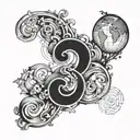 Tattoo sketch of a question mark where it's dot is a globe, and there is a shadow of a generic person's profile in it tattoo design idea