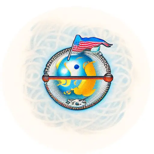 A pool table with marine-themed balls and cues tattoo design idea