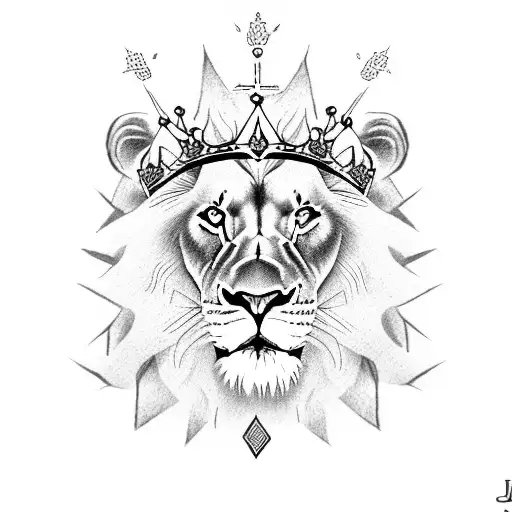 Lion of Judah with crown on head holding a cross tattoo design idea