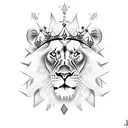 Lion of Judah with crown on head holding a cross tattoo design idea
