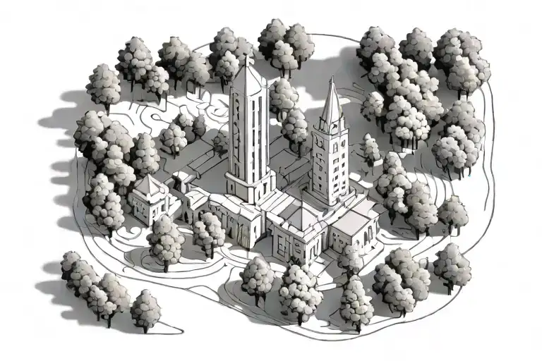 Lithuania gediminas tower surrounded trees tattoo design idea