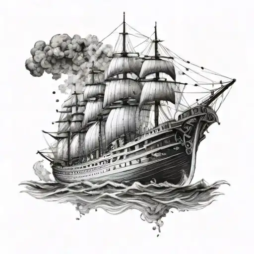A dotwork design of a majestic ship similar to the Titanic tattoo design idea