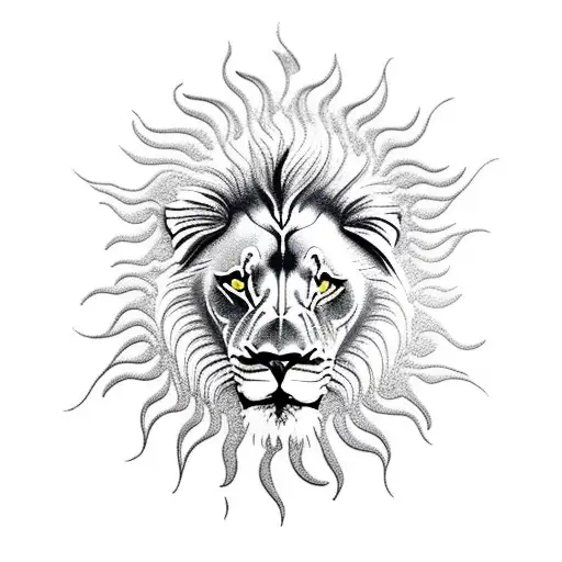 lion facing sun tattoo design idea