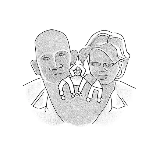 A silhouette of a family holding hands, with each member representing a different sport tattoo design idea