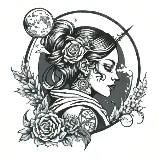 girl and darkside og the moon tattoo design idea