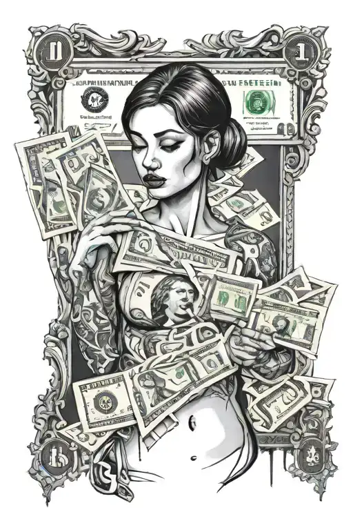 woman who cover her body with giant 100 dollar bill tattoo design idea