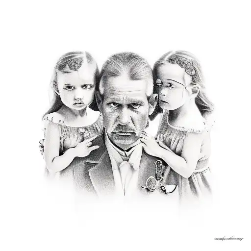 father with  3 angels tattoo design idea