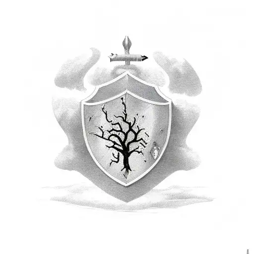 shield with 3 hearts and an oak branch tattoo design idea