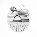 farm, corn, wheat, barn, tractor,  tattoo design idea
