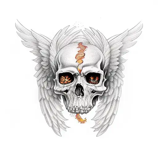 angels and skuls and fire tattoo design idea
