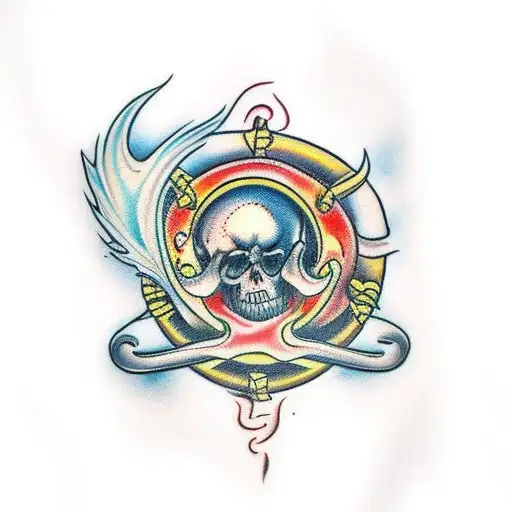angels and skuls and fire tattoo design idea