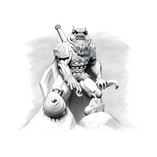 humanoid gargoyle standing tattoo design idea