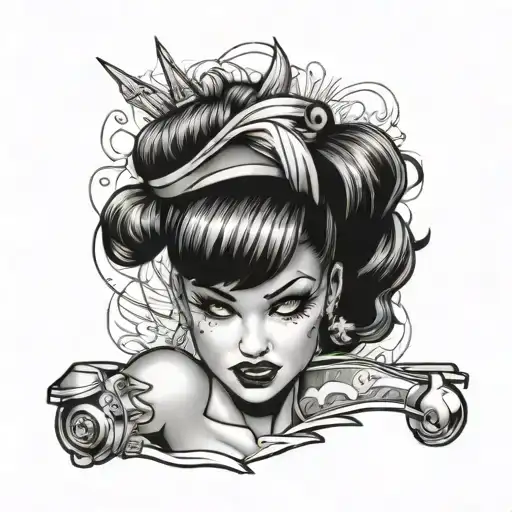 pin up girl bomb tattoo design idea
