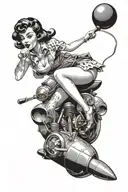 pin up girl riding bomb tattoo design idea