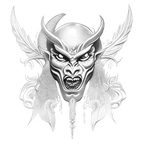 A demon with a laurel wreath tattoo design idea