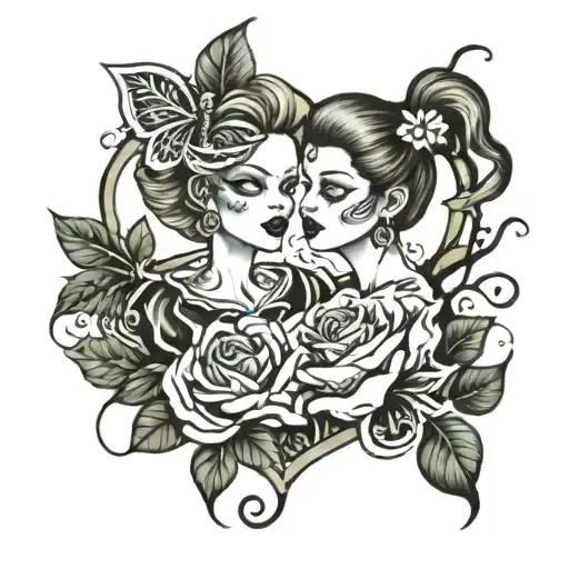 Love of two girls duplicity tattoo design idea