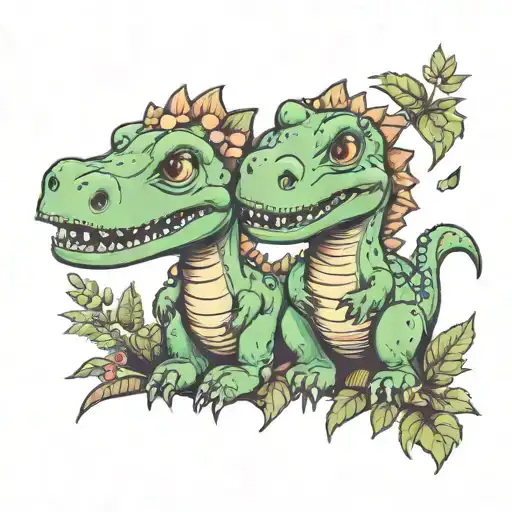 Two dinosaurs cute love and kindness tattoo design idea