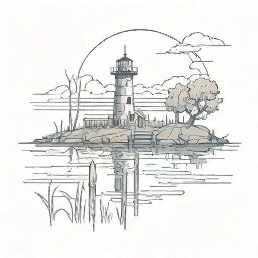 marsh with dock and sunset tattoo design idea