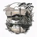 marsh with a dock and the sunset tattoo design idea