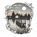 marsh with a dock and the sunset tattoo design idea