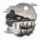 marsh with a dock and the sunset tattoo design idea