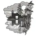 marsh with a dock and the sunset tattoo design idea