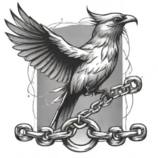 A sketch style tattoo of a bird breaking free from chains, representing the desire for freedom and new experiences tattoo design idea