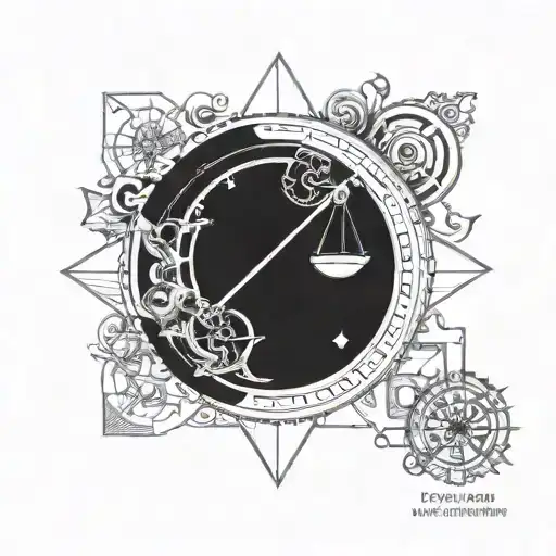 A mandala design incorporating elements of Libra and Aquarius, symbolizing balance and innovation, in blackwork style tattoo design idea