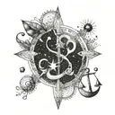A celestial-themed tattoo combining the symbols of Libra and Aquarius, with intricate dotwork detailing tattoo design idea