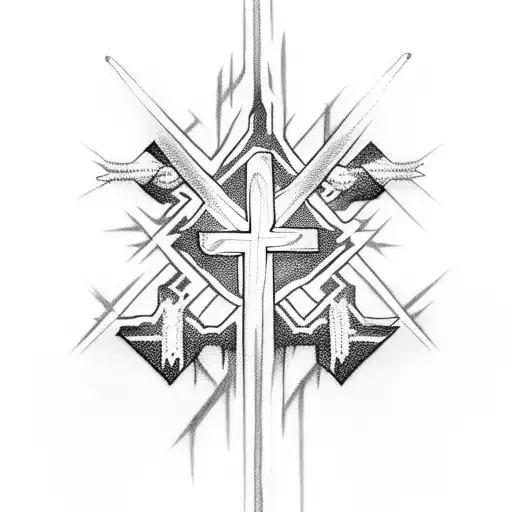 Holy Cross with Lighting Bolts in background tattoo design idea