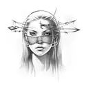 female carrying barb wire ball over head with arrows shot in her back tattoo design idea