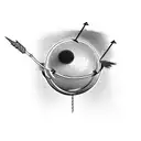 female carrying barb wire ball over head with arrows shot in her back tattoo design idea