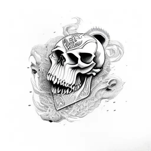 skull and wolf tattoo design idea