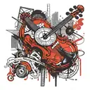 Violin instrument with old clock  tattoo design idea