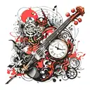 Violin instrument with old clock  tattoo design idea